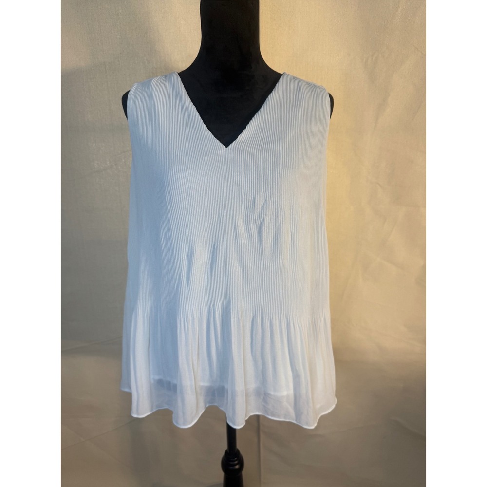 H&M White Micro Pleated V-Neck Sleeveless Peplum Blouse Top Small - Picture 2 of 6